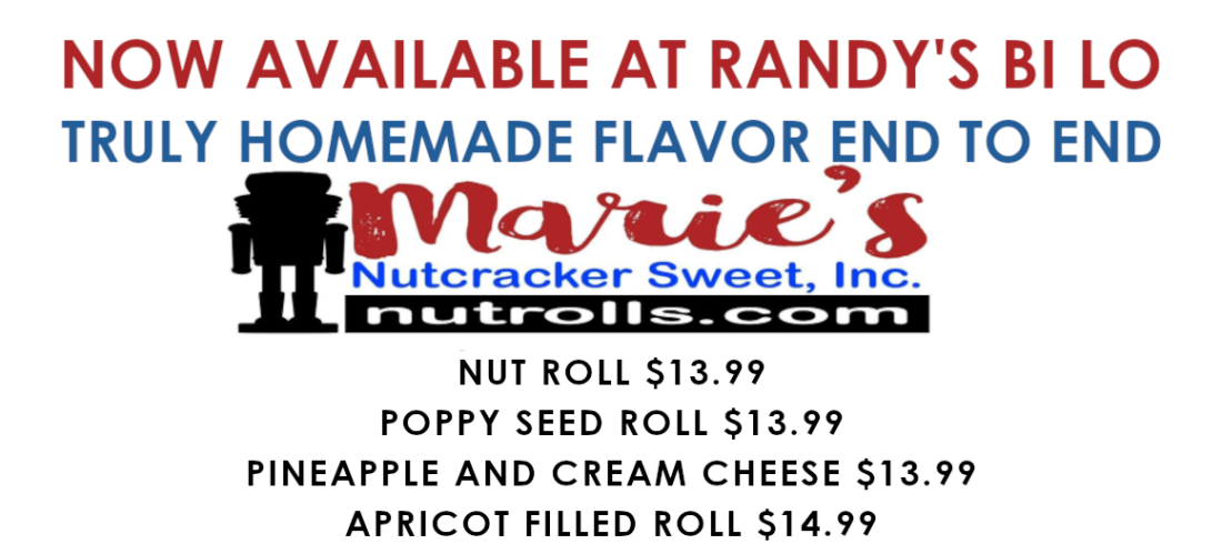 Now available at rand's bilo - Marie's nut rolls - Nut roll $13.99, poppy seed roll $13.99, pineapple and cream cheese $13.99, apricot filled rolls $14.99